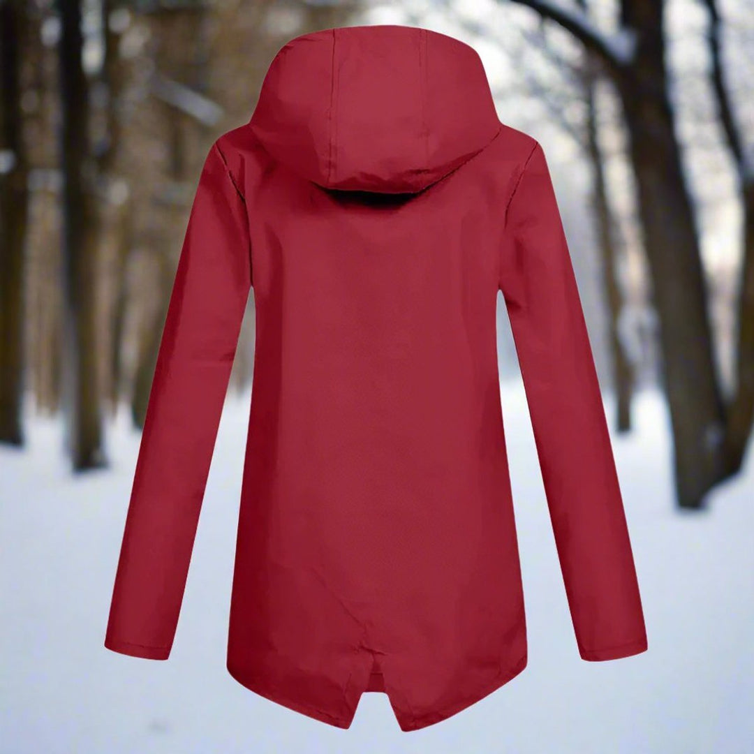 Women's Waterproof Hooded Longline Zip-Up Rain Jacket