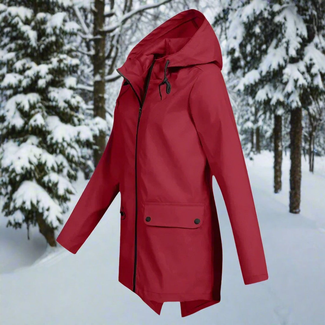 Women's Waterproof Hooded Longline Zip-Up Rain Jacket