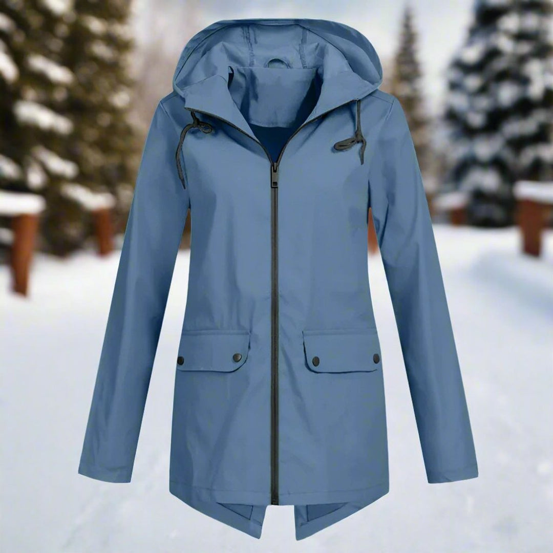 Women's Waterproof Hooded Longline Zip-Up Rain Jacket - Blue