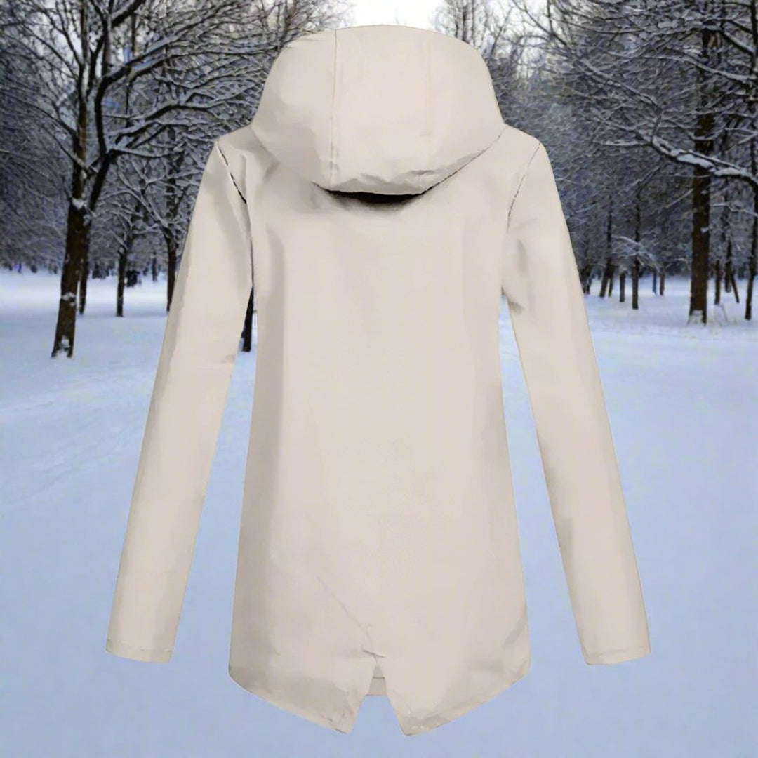 Women's Waterproof Hooded Longline Zip-Up Rain Jacket