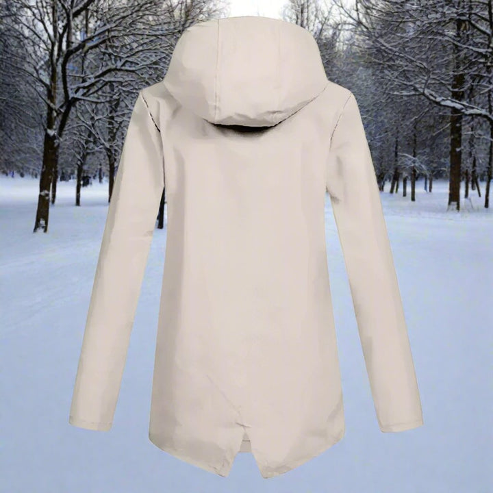 Women's Waterproof Hooded Longline Zip-Up Rain Jacket