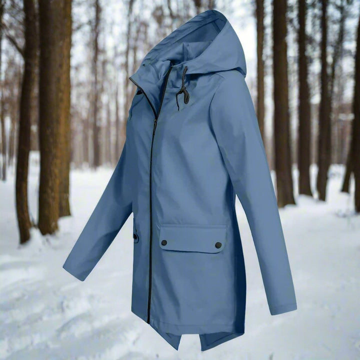 Women's Waterproof Hooded Longline Zip-Up Rain Jacket