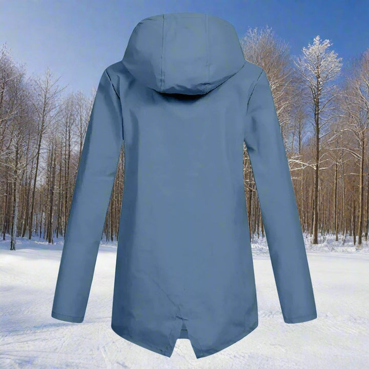 Women's Waterproof Hooded Longline Zip-Up Rain Jacket