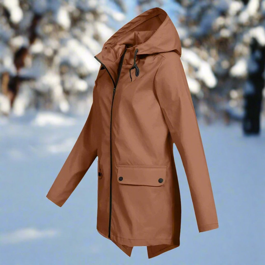 Women's Waterproof Hooded Longline Zip-Up Rain Jacket