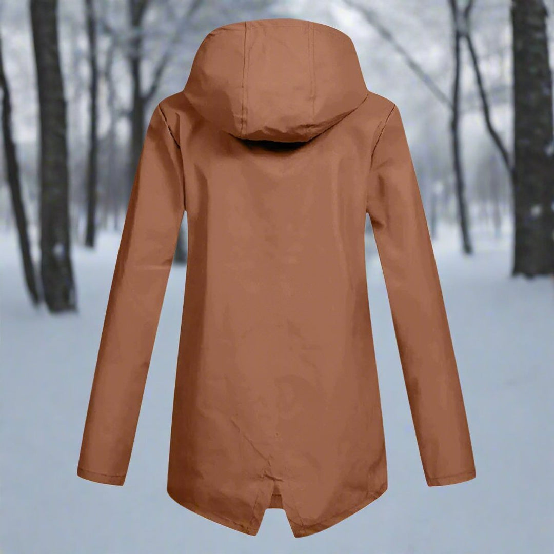 Women's Waterproof Hooded Longline Zip-Up Rain Jacket