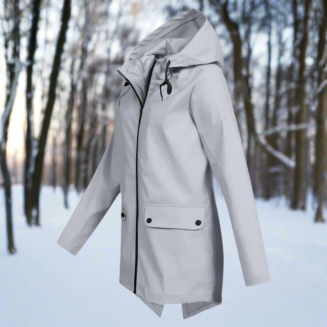 Women's Waterproof Hooded Longline Zip-Up Rain Jacket