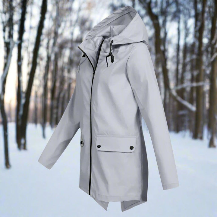 Women's Waterproof Hooded Longline Zip-Up Rain Jacket