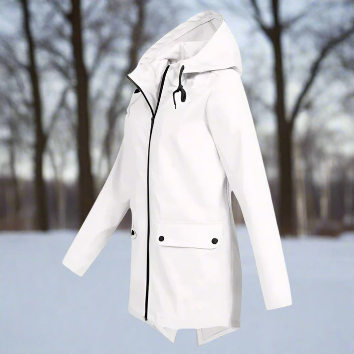 Women's Waterproof Hooded Longline Zip-Up Rain Jacket