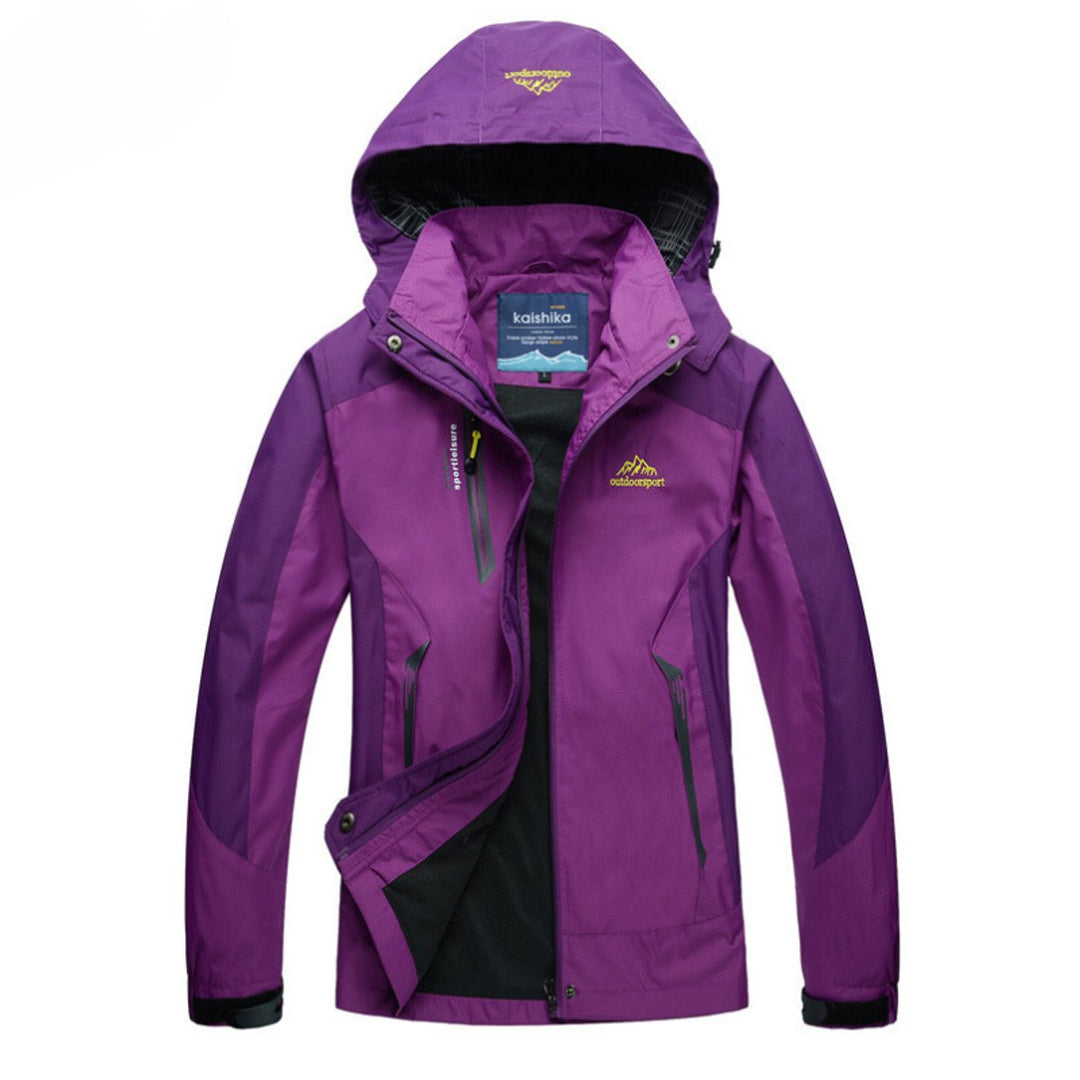 Women's Waterproof Hooded Outdoor Windbreaker Quilted Jacket - Violet