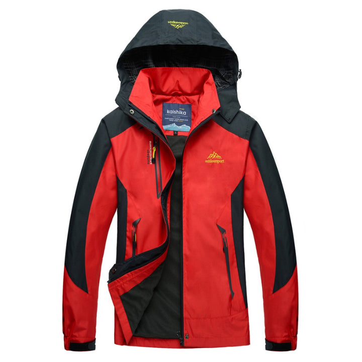 Women's Waterproof Hooded Outdoor Windbreaker Quilted Jacket - Red