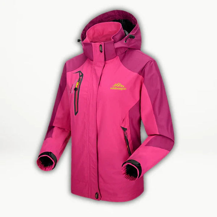 Women's Waterproof Hooded Outdoor Windbreaker Quilted Jacket - Light Red
