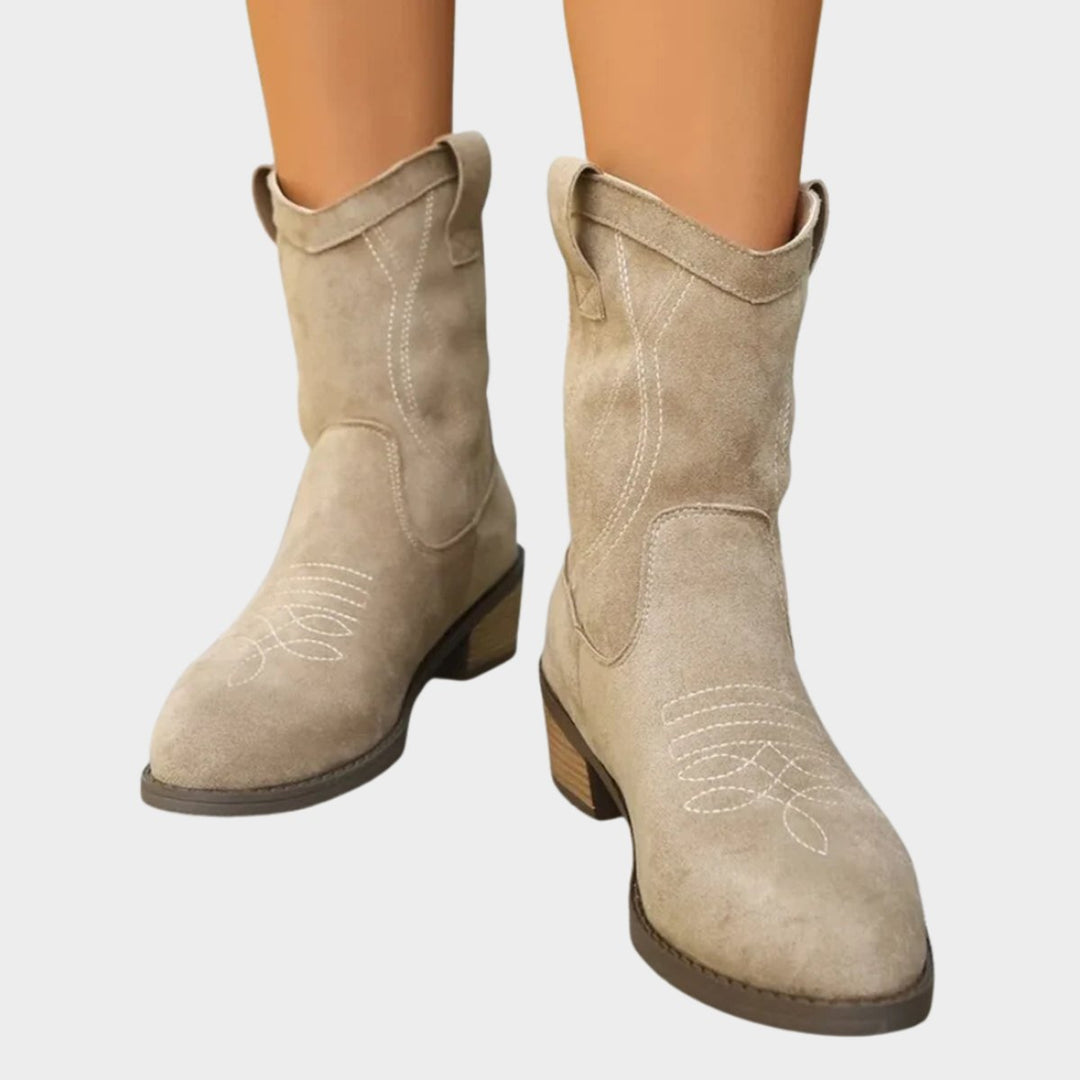 Women's Western Cowboy Suede Mid-Calf Ankle Boots