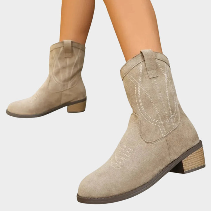 Women's Western Cowboy Suede Mid-Calf Ankle Boots