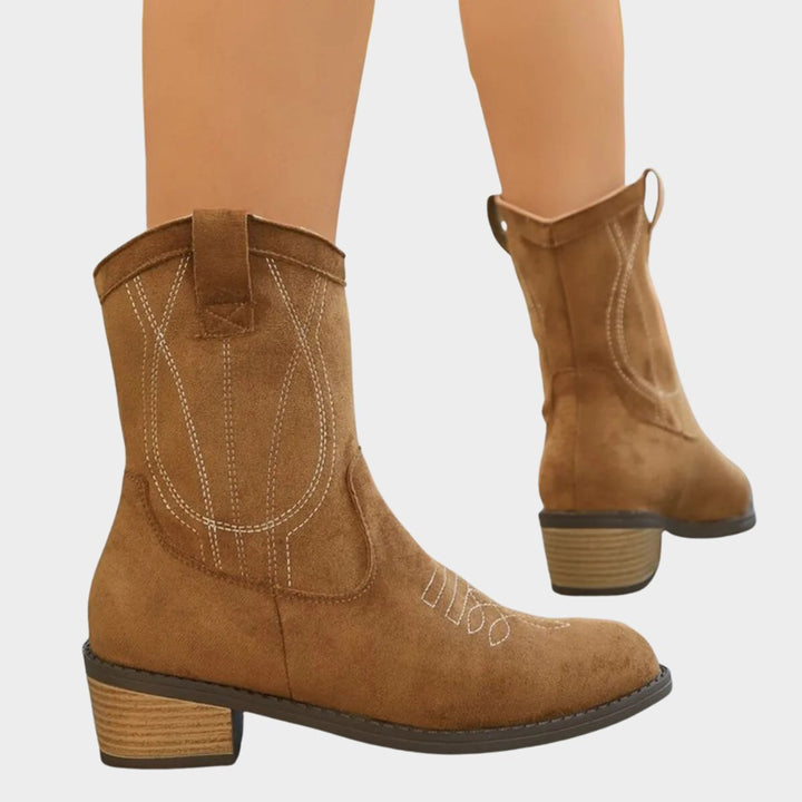 Women's Western Cowboy Suede Mid-Calf Ankle Boots