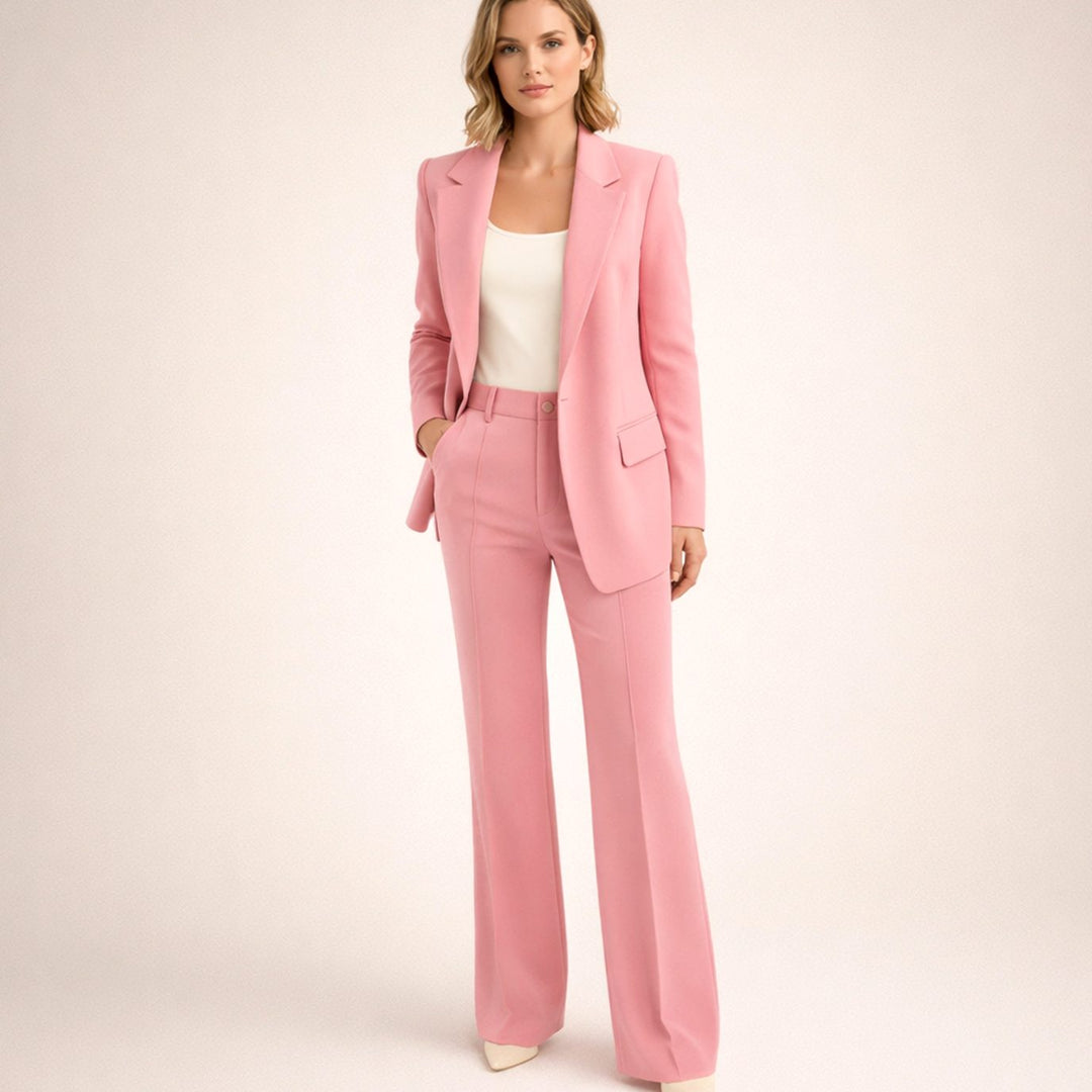 Women's Wide-Leg Flare Blazer Pant Suit Set - Pink