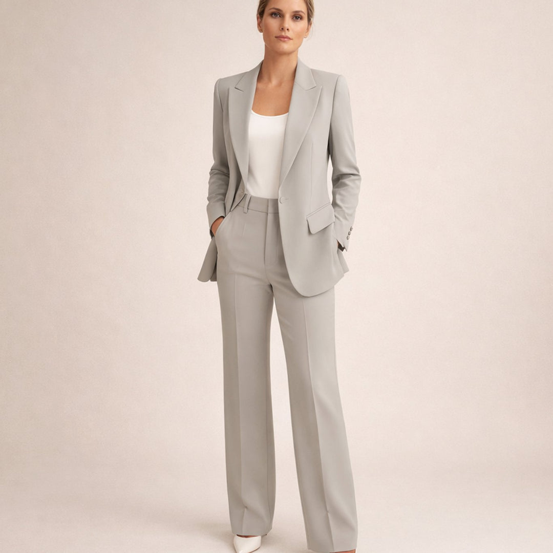 Women's Wide-Leg Flare Blazer Pant Suit Set - Gray