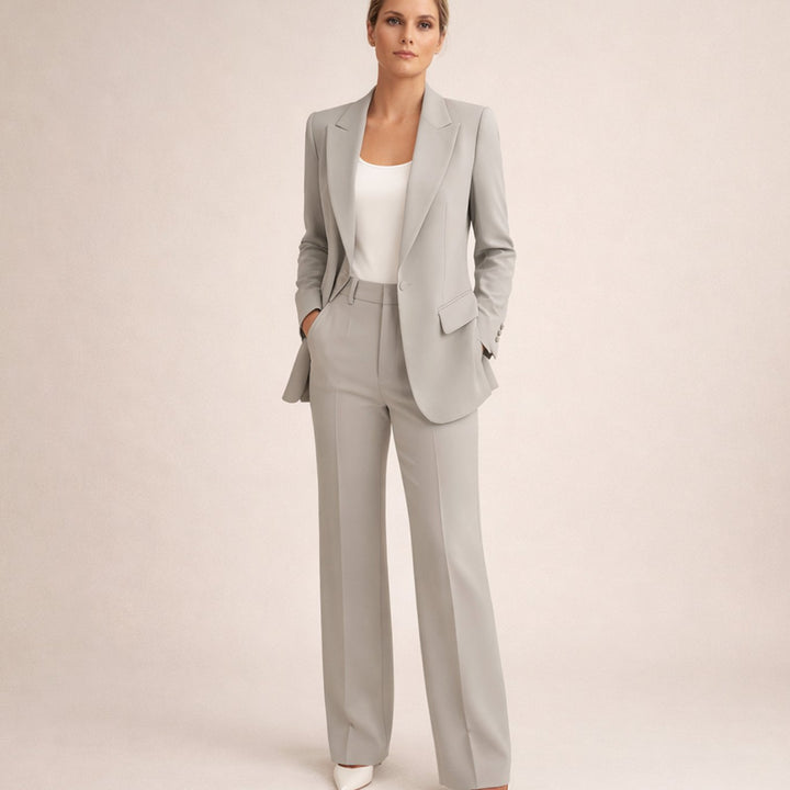 Women's Wide-Leg Flare Blazer Pant Suit Set - Gray