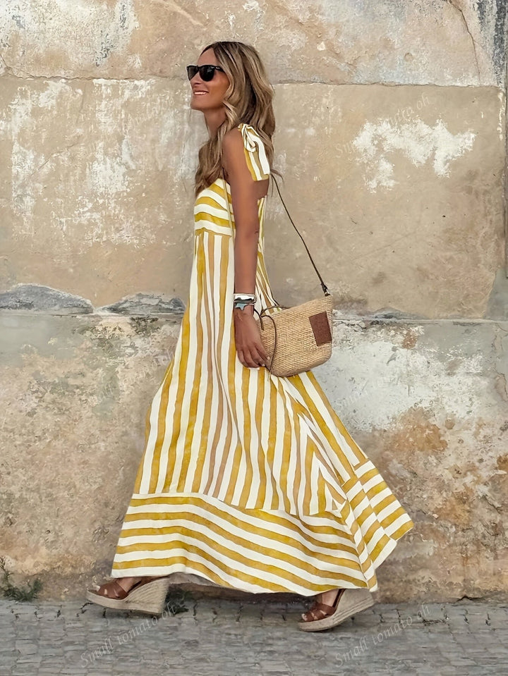 Women's Wide-Stripe Tie-Strap Flared Maxi Dress