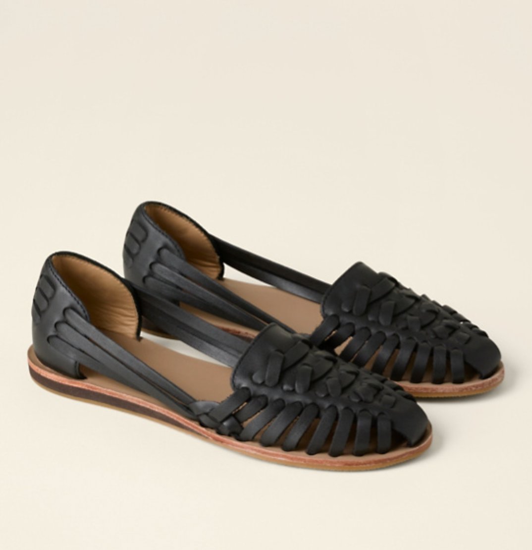 Women's Woven Leather Closed-Toe Slip-On Flat Sandals - Black