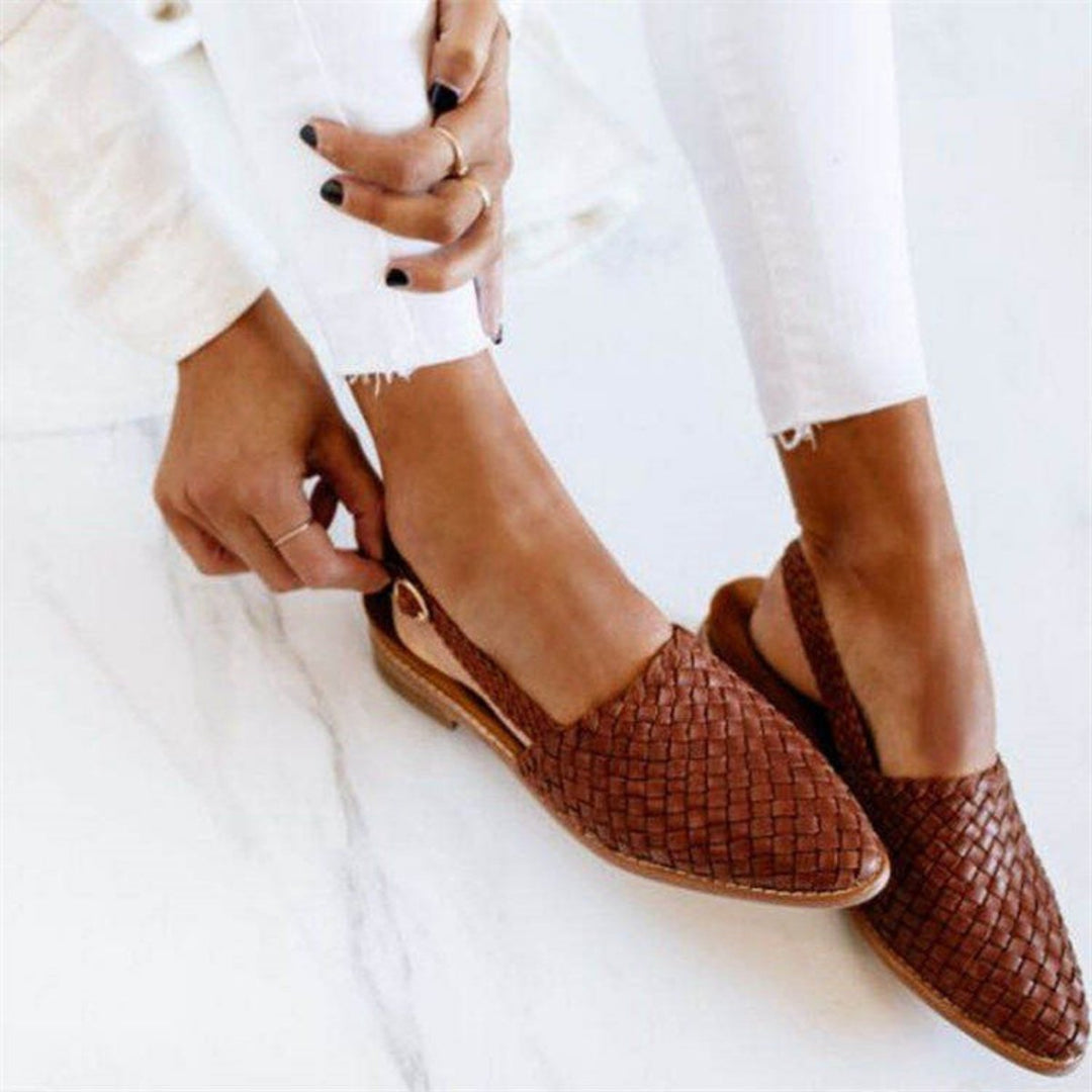 Women's Woven Leather Pointed-Toe Slingback Comfortable Sandals - Brown