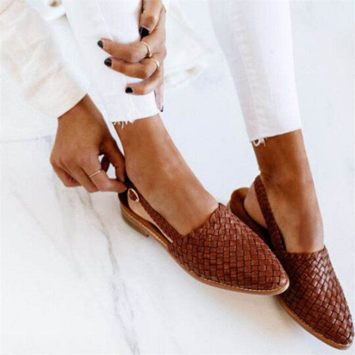 Women's Woven Leather Pointed-Toe Slingback Comfortable Sandals - Brown