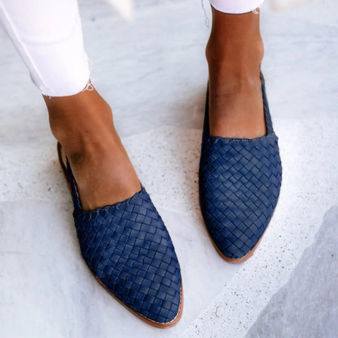 Women's Woven Leather Pointed-Toe Slingback Comfortable Sandals - Navy