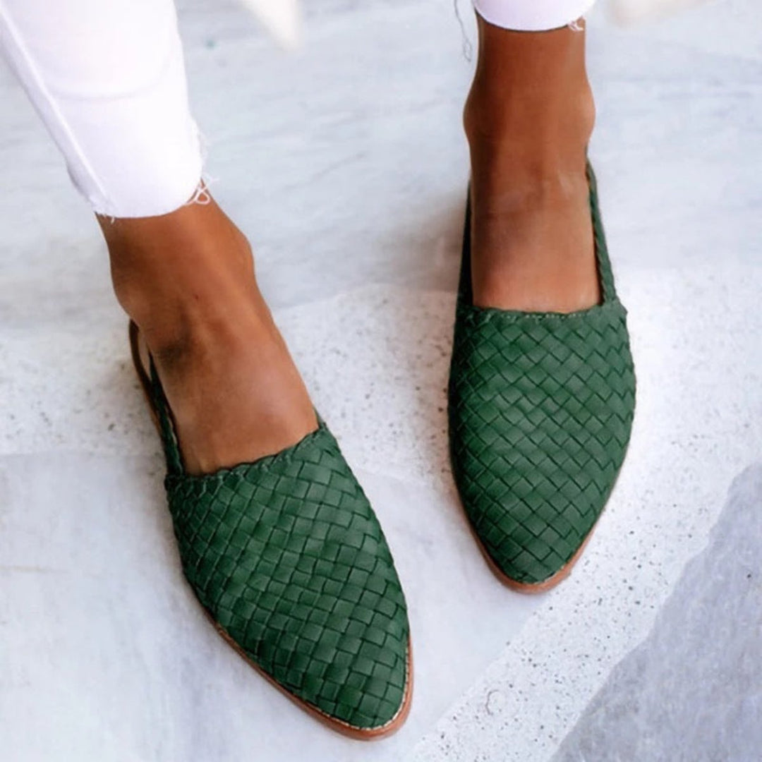 Women's Woven Leather Pointed-Toe Slingback Comfortable Sandals - Dark Green