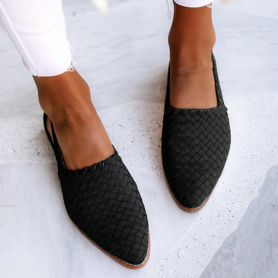 Women's Woven Leather Pointed-Toe Slingback Comfortable Sandals - Black