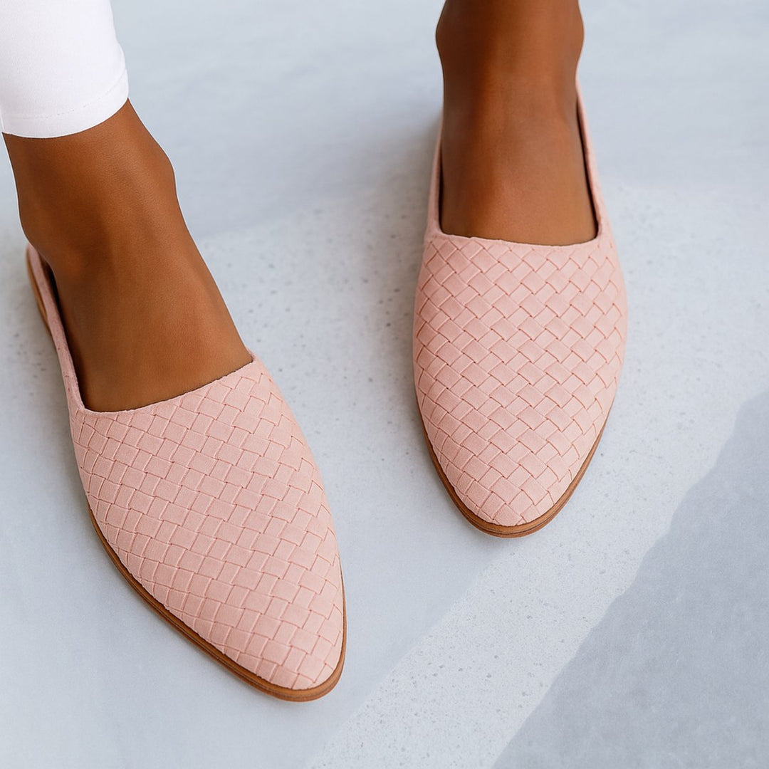 Women's Woven Leather Pointed-Toe Slingback Comfortable Sandals - Light Pink