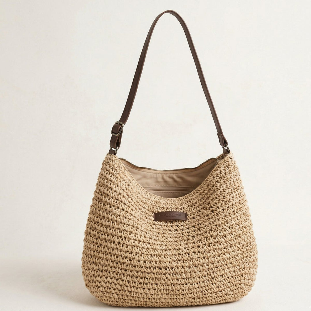 Women's Woven Straw Hobo Shoulder Bag Adjustable Leather Strap