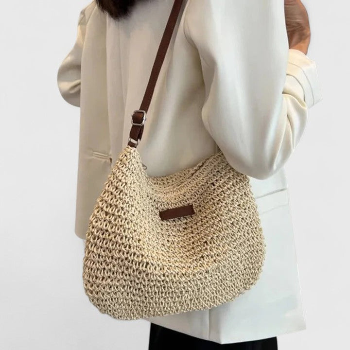 Women's Woven Straw Hobo Shoulder Bag Adjustable Leather Strap